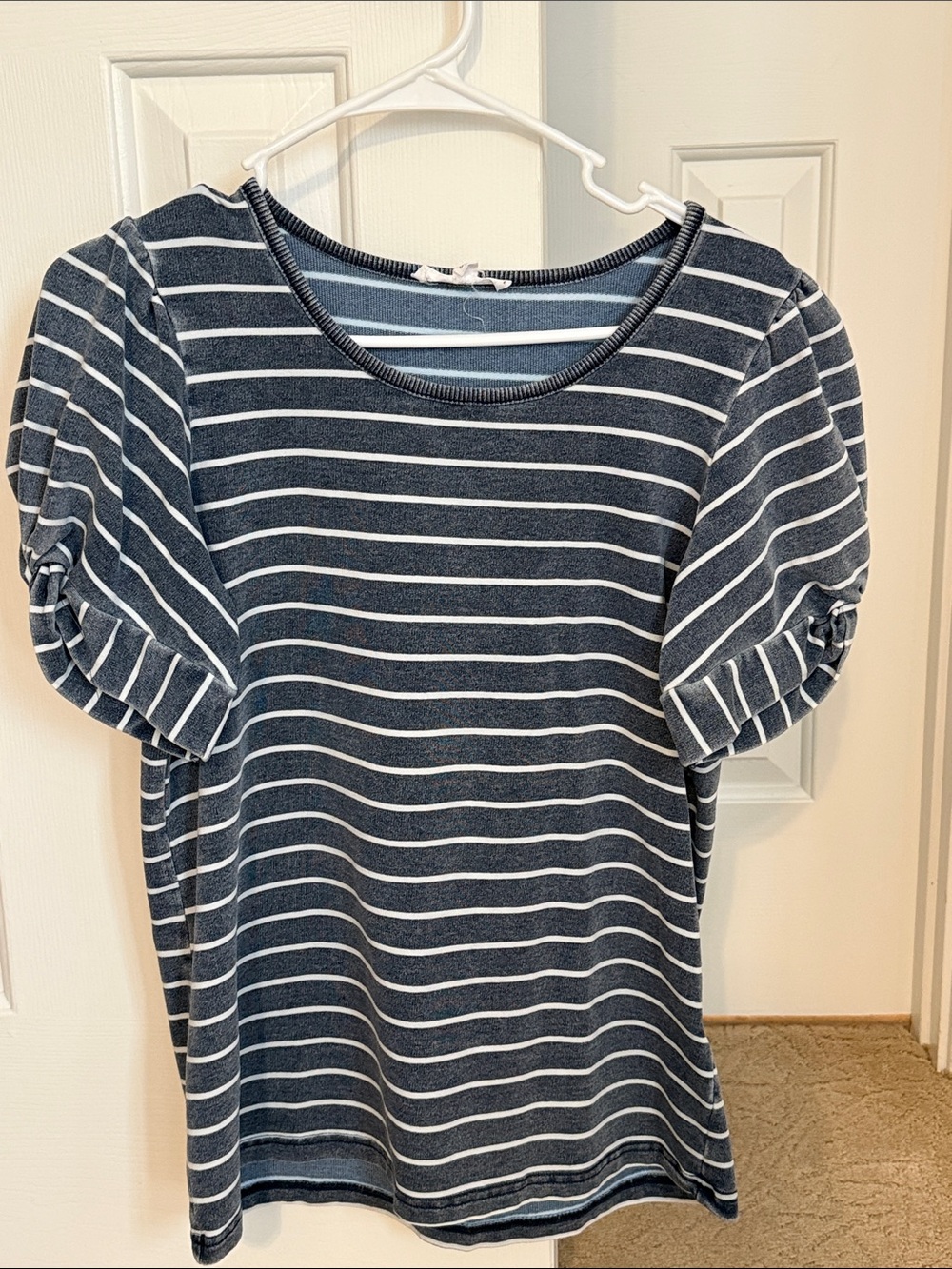 Jane and Delancey Navy & White Striped Puff-Sleeve Tee